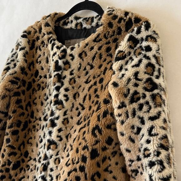Zara Leopard Faux Fur Coat Sz S Longline Indie Sleaze Animal Print Winter Jacket - Picture 6 of 15